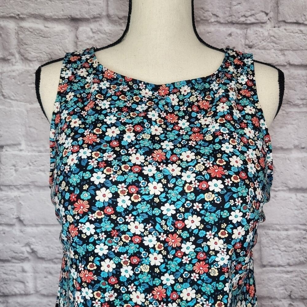 Lands End Swim Top Tankini 6 Black Blue Coral Ditsy Floral Padded Scoop Neck 14P - Picture 3 of 8